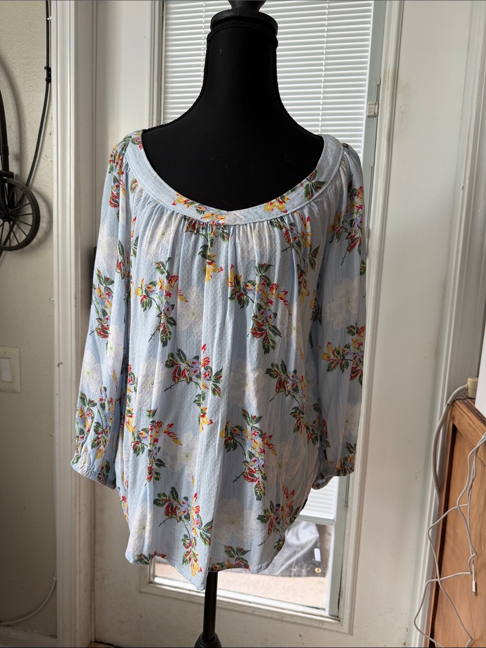 Maeve by Anthropology Light Blue Floral Peasant Tunic